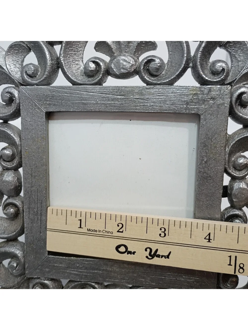 Ornate Silver Picture Frame Open Scroll Baroque Rococo Style Composite